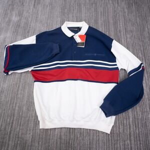 Pierre Cardin Polo Sweatshirt Mens L White New Colorblock Ribbed Knit 704089
